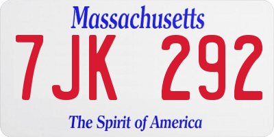 MA license plate 7JK292