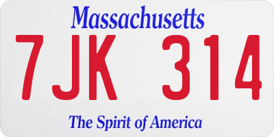 MA license plate 7JK314