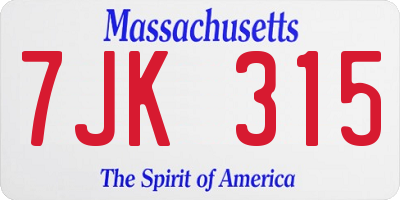 MA license plate 7JK315