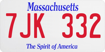 MA license plate 7JK332