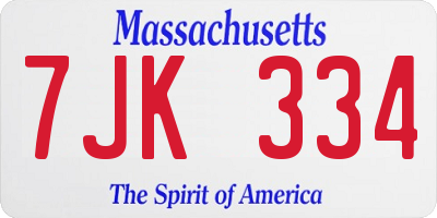 MA license plate 7JK334