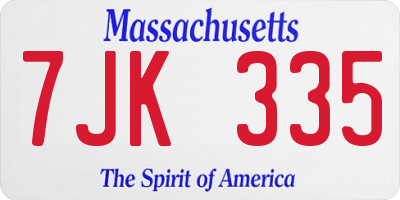 MA license plate 7JK335