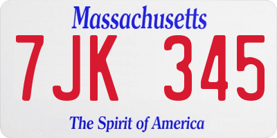 MA license plate 7JK345