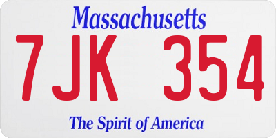 MA license plate 7JK354