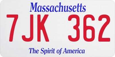 MA license plate 7JK362