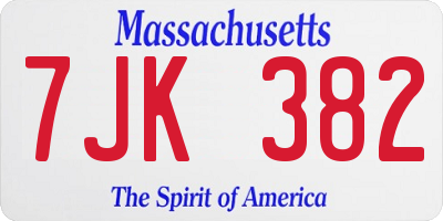 MA license plate 7JK382