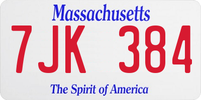MA license plate 7JK384