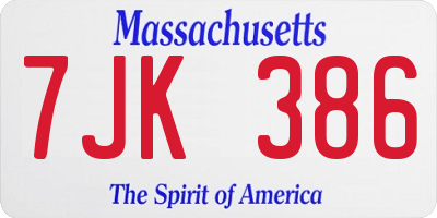 MA license plate 7JK386