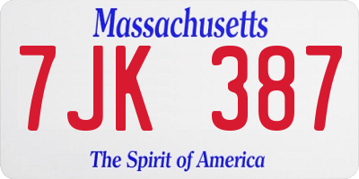 MA license plate 7JK387