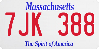 MA license plate 7JK388