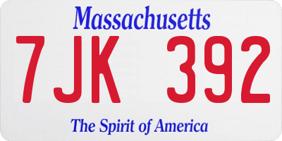 MA license plate 7JK392