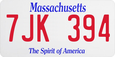 MA license plate 7JK394