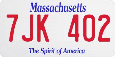 MA license plate 7JK402