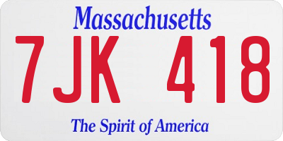 MA license plate 7JK418
