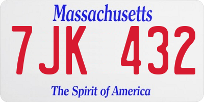 MA license plate 7JK432