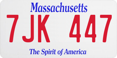 MA license plate 7JK447