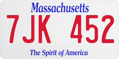 MA license plate 7JK452