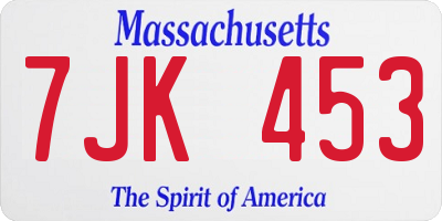 MA license plate 7JK453