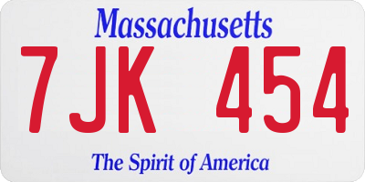 MA license plate 7JK454