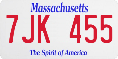 MA license plate 7JK455
