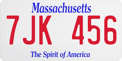 MA license plate 7JK456