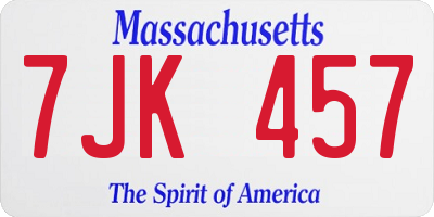 MA license plate 7JK457