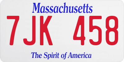 MA license plate 7JK458