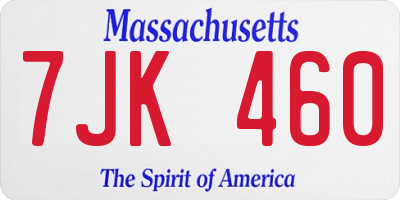 MA license plate 7JK460
