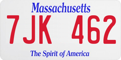 MA license plate 7JK462