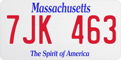 MA license plate 7JK463