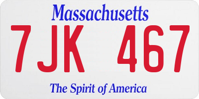MA license plate 7JK467