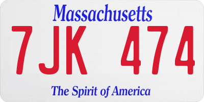 MA license plate 7JK474