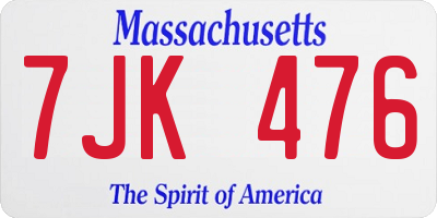 MA license plate 7JK476