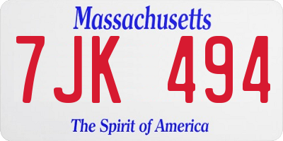MA license plate 7JK494