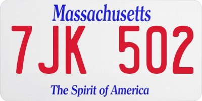 MA license plate 7JK502