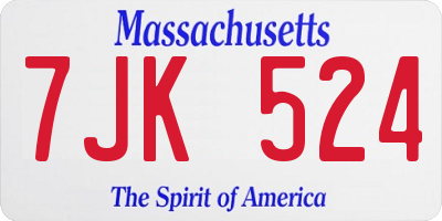MA license plate 7JK524