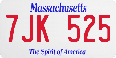 MA license plate 7JK525