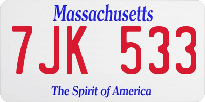 MA license plate 7JK533
