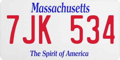MA license plate 7JK534