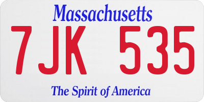 MA license plate 7JK535
