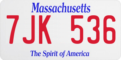MA license plate 7JK536