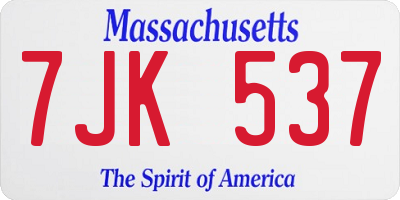 MA license plate 7JK537