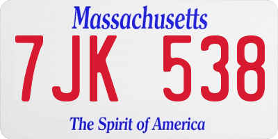 MA license plate 7JK538
