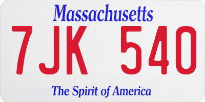 MA license plate 7JK540