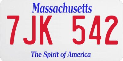 MA license plate 7JK542