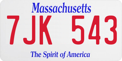 MA license plate 7JK543