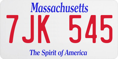 MA license plate 7JK545