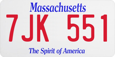 MA license plate 7JK551