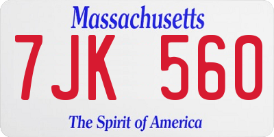 MA license plate 7JK560