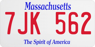 MA license plate 7JK562
